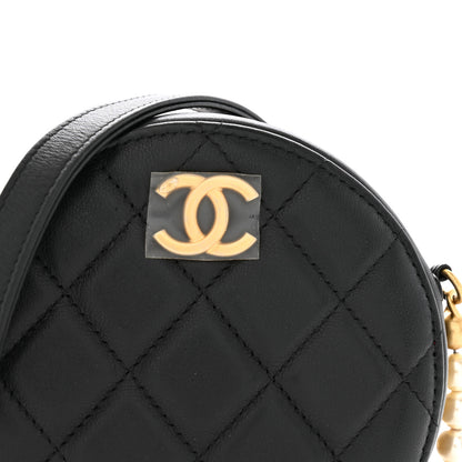 Chanel Lambskin Quilted Pearl Chain Round Clutch With Chain Black 8 of 14