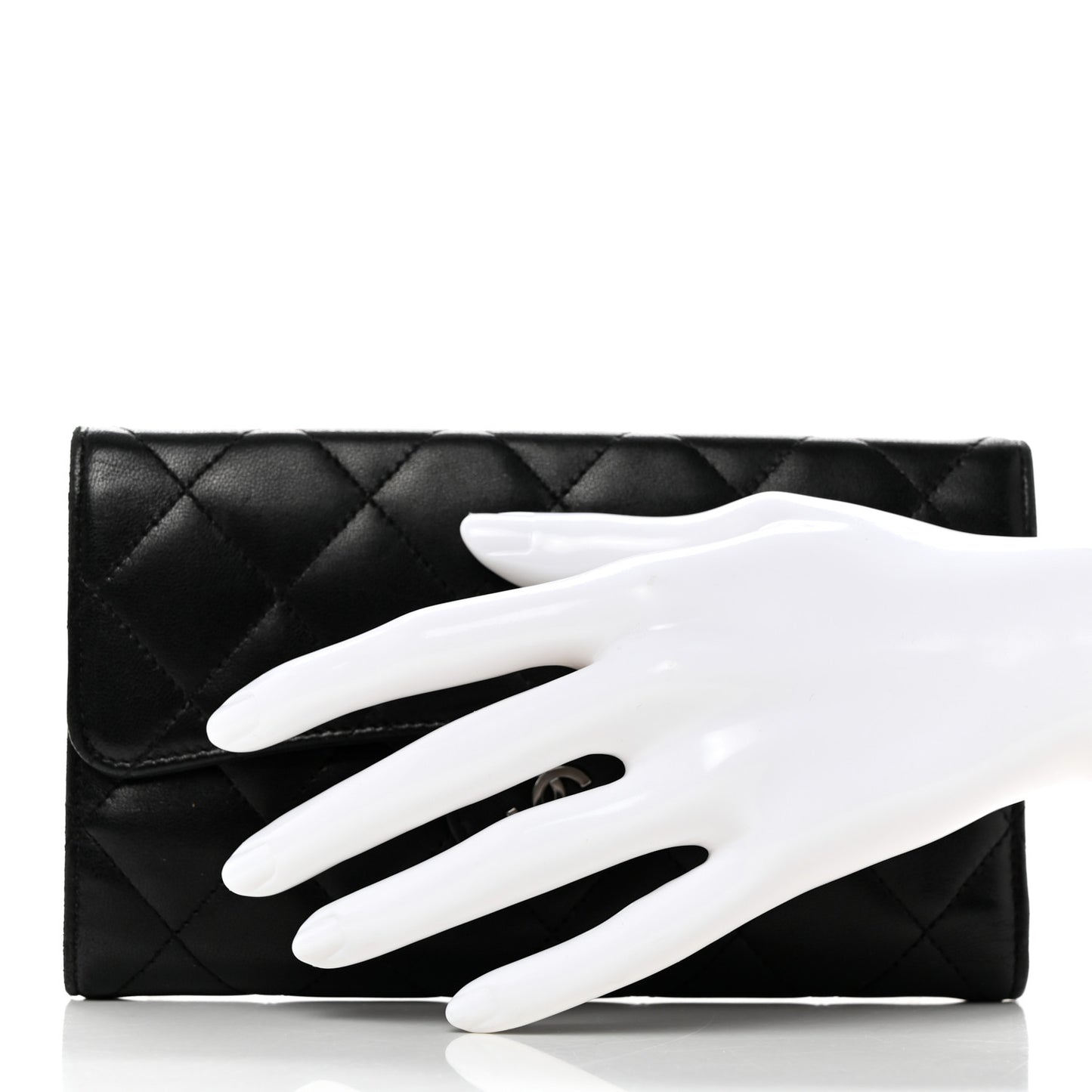 Lambskin Quilted Large Flap Wallet Black