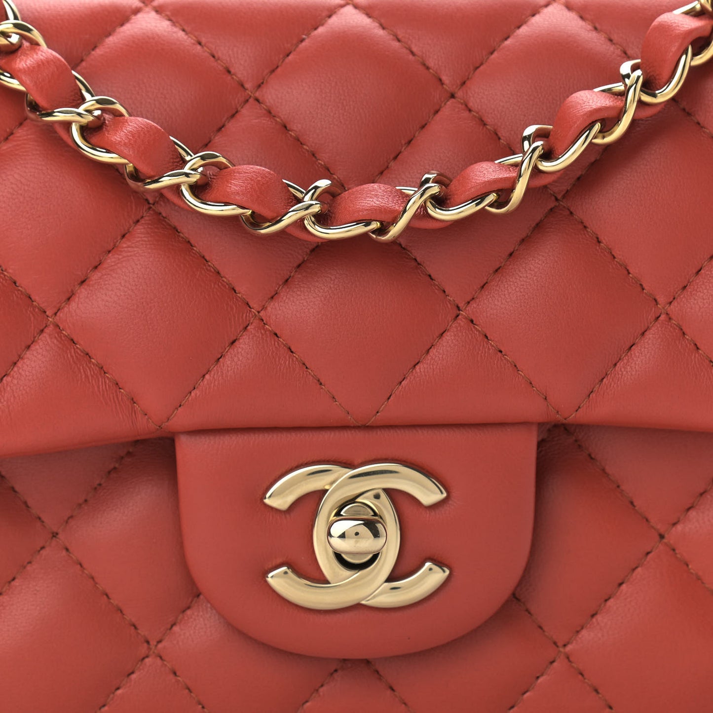 Lambskin Quilted Mini Rectangular Flap Brown