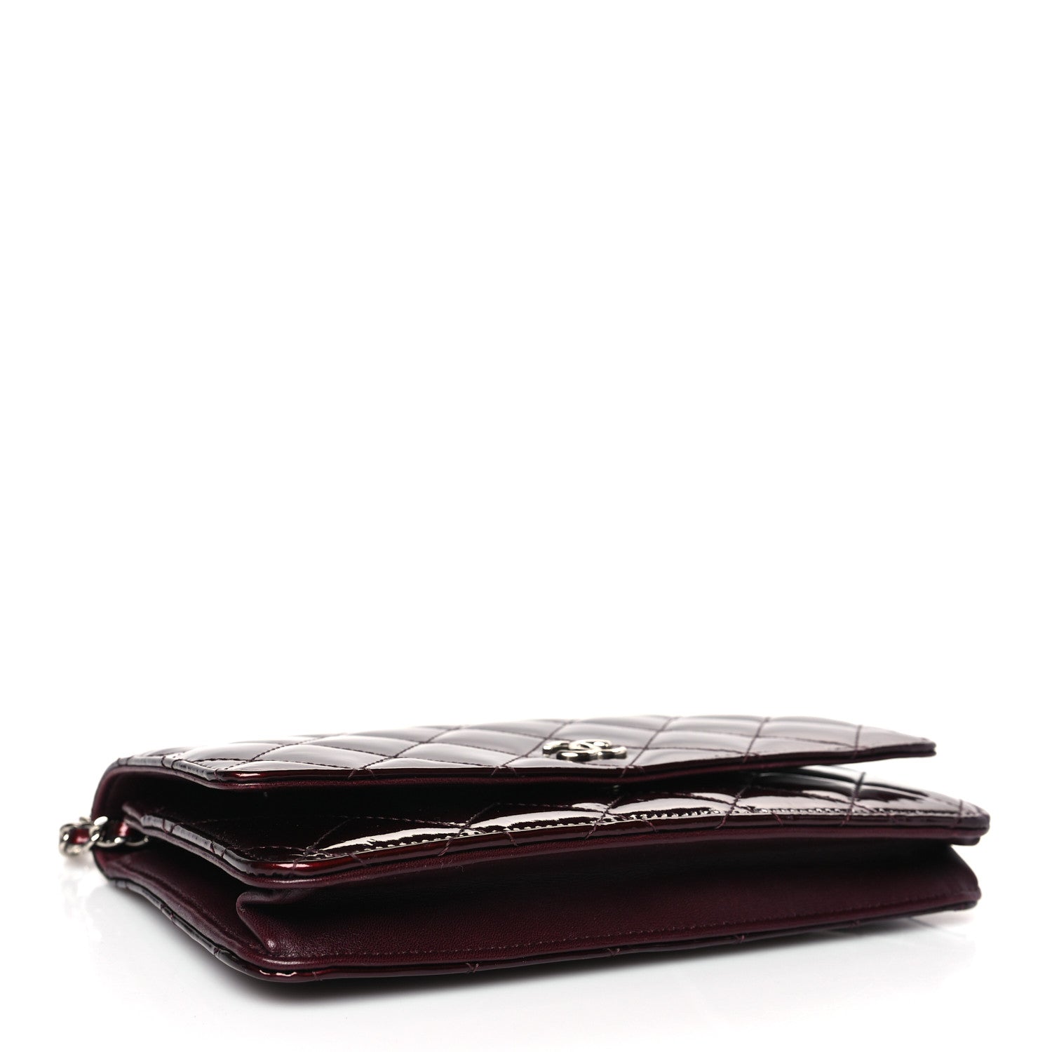 Chanel Patent Quilted Wallet On Chain WOC Burgundy 4 of 9