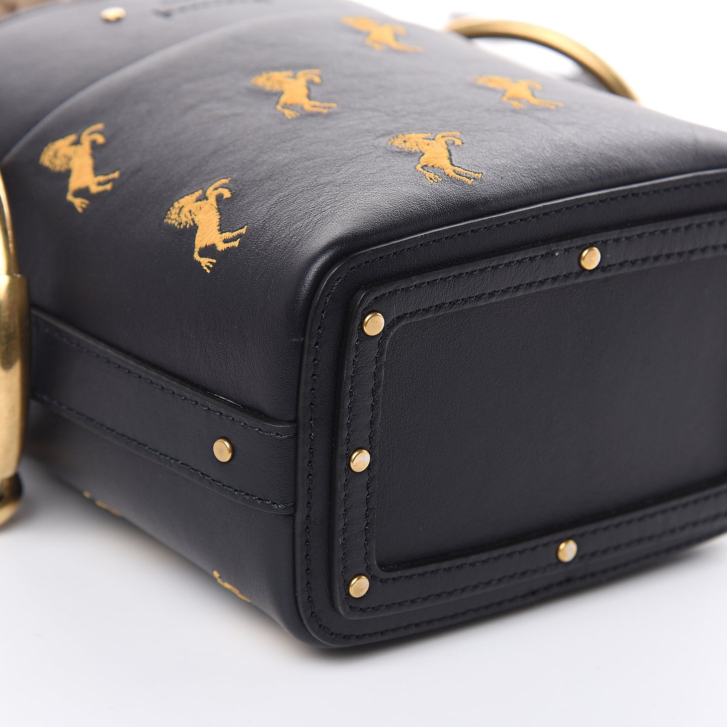 Smooth Calfskin Little Horses Embroidered Mini Roy Bucket Bag Full Blue