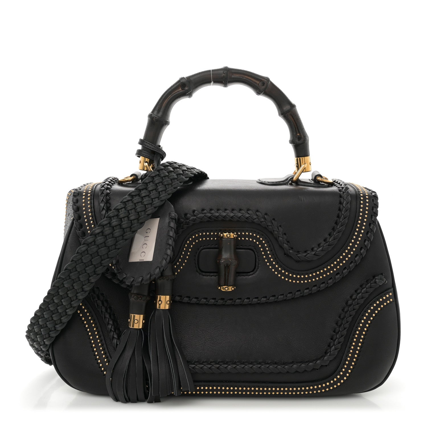 Gucci Calfskin New Bamboo Large Top Handle Bag Black 1 of 11
