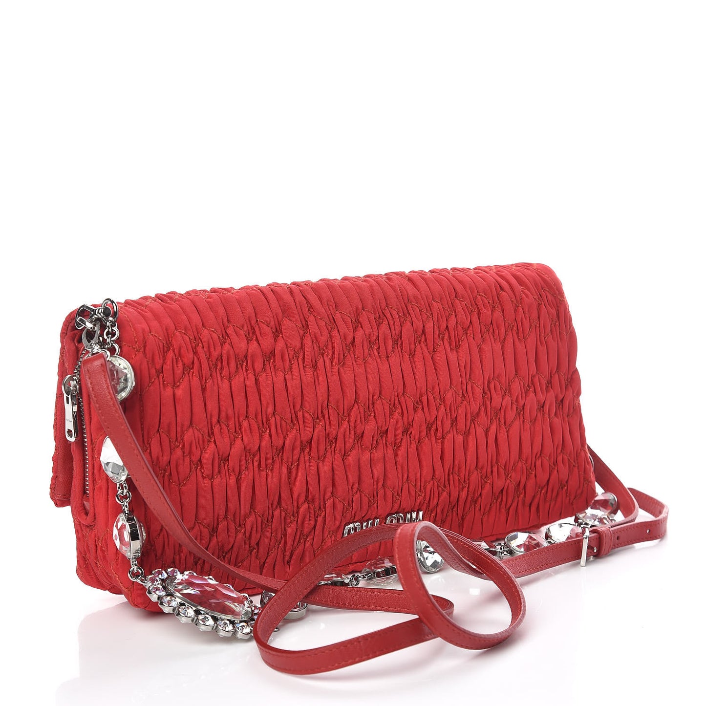 Faille Matelasse Crystal Flap Clutch Fuoco