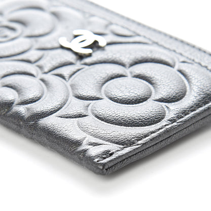 Chanel Goatskin Camellia Embossed Card Holder Grey 10 of 11