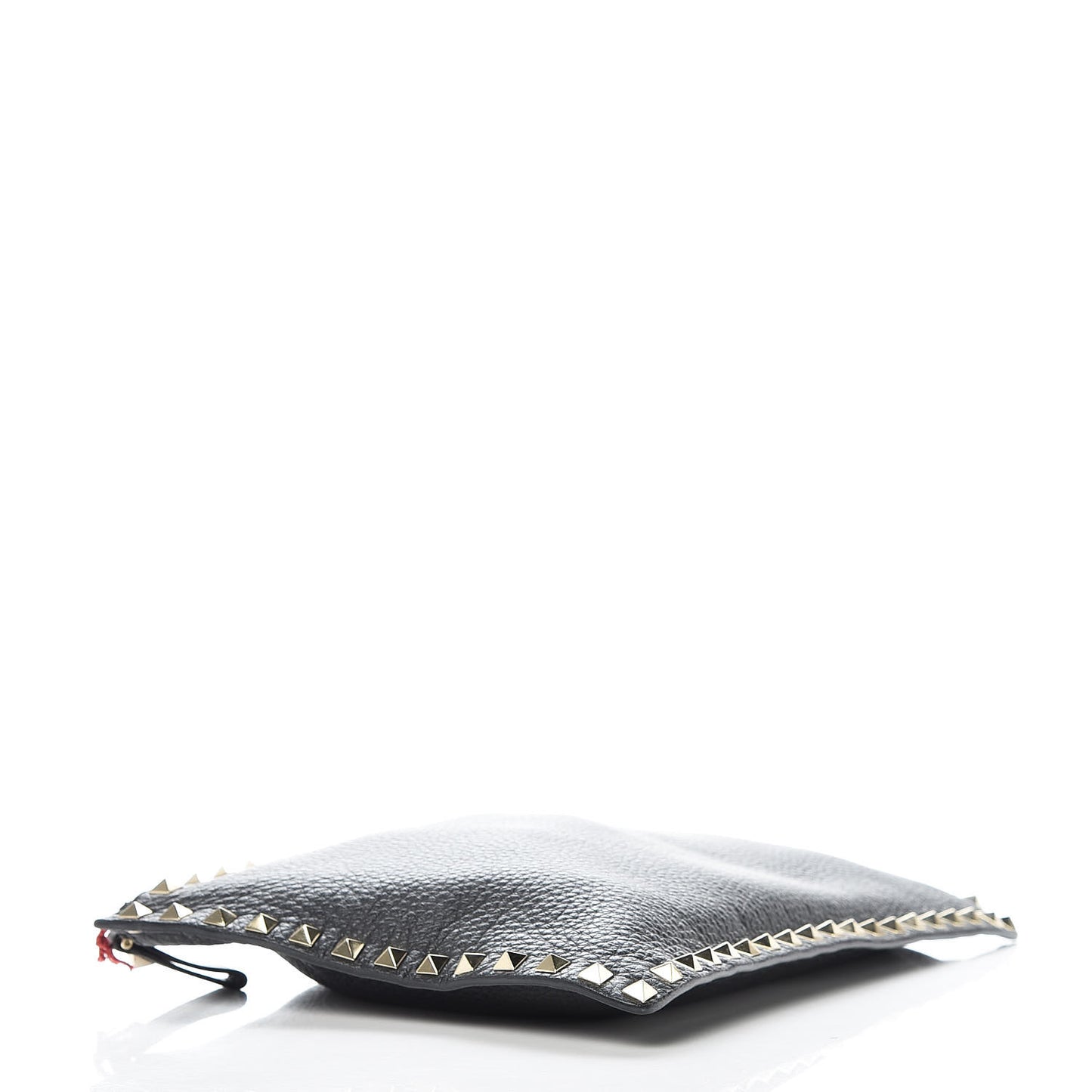 Pebbled Calfskin Large Rockstud Zip Pouch Black