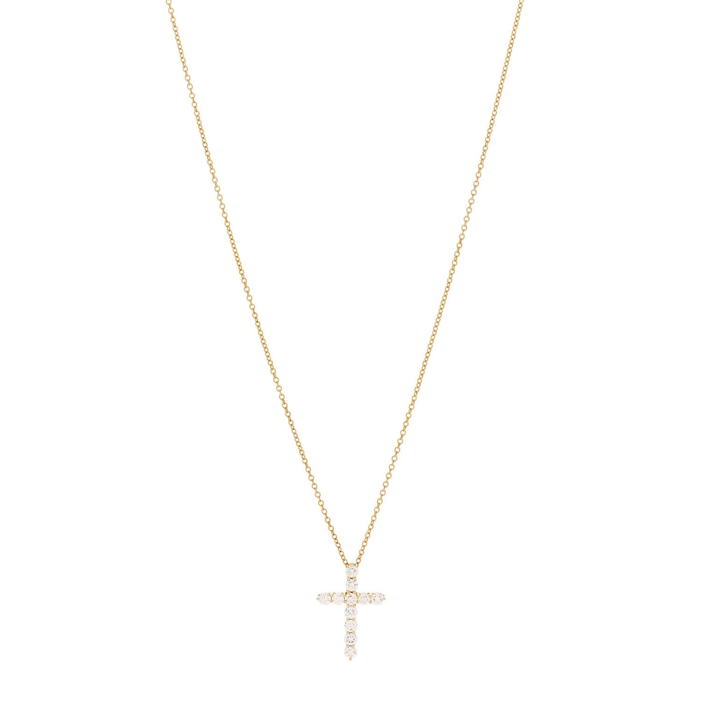 18K Yellow Gold Diamond Small Cross Pendant Necklace