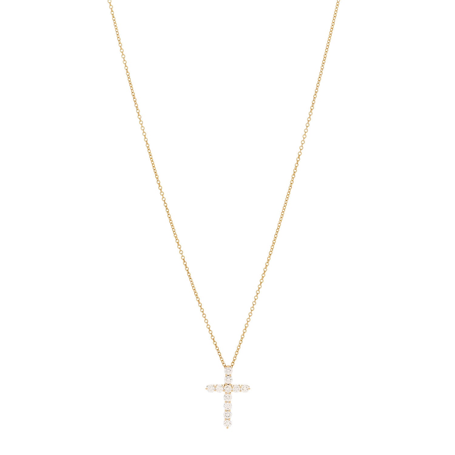 Tiffany 18K Yellow Gold Diamond Small Cross Pendant Necklace 1 of 6
