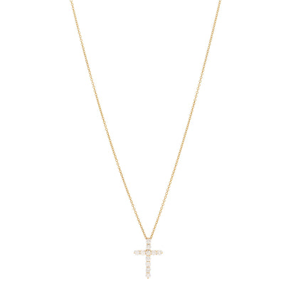 Tiffany 18K Yellow Gold Diamond Small Cross Pendant Necklace 1 of 6