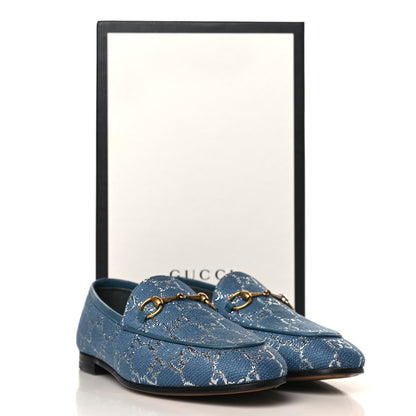 Gucci Canvas Lame GG Monogram Horsebit Womens Jordaan Loafers 38 Blue Silver Cornflower Blue 9 of 9