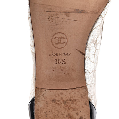 Chanel Lace Patent Calfskin Cap Toe CC Ballerina Flats 36.5 Off White Black 8 of 18