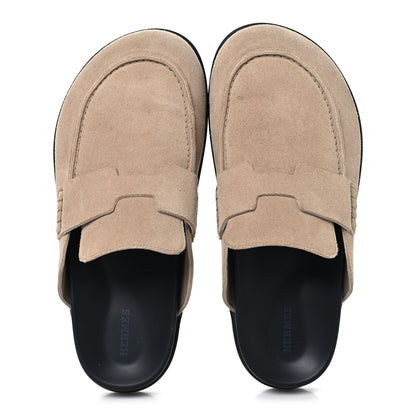 Hermes Suede Calfskin Womens Go Mules 39 Beige Argile 2 of 9