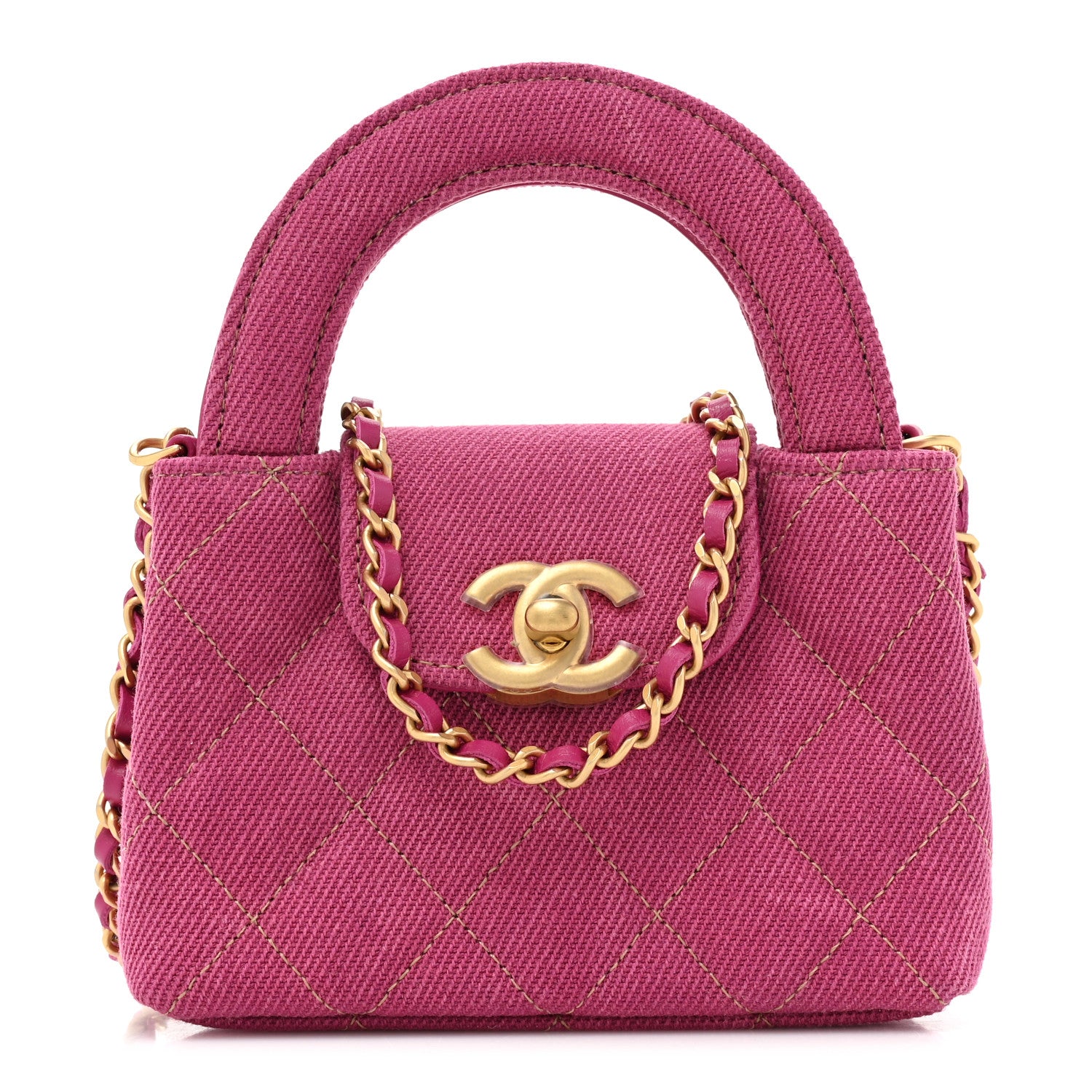 Chanel Denim Quilted Mini Nano Kelly Shopper Fuchsia 1 of 10
