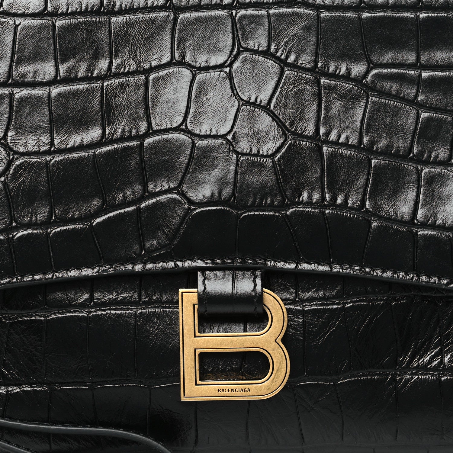 Balenciaga Calfskin Crocodile Embossed Medium Crush Pochette Clutch Black 8 of 10