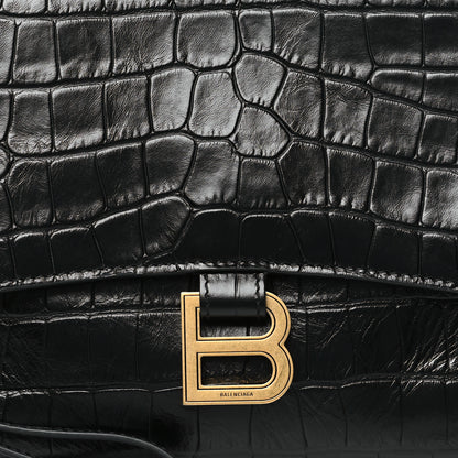 Balenciaga Calfskin Crocodile Embossed Medium Crush Pochette Clutch Black 8 of 10