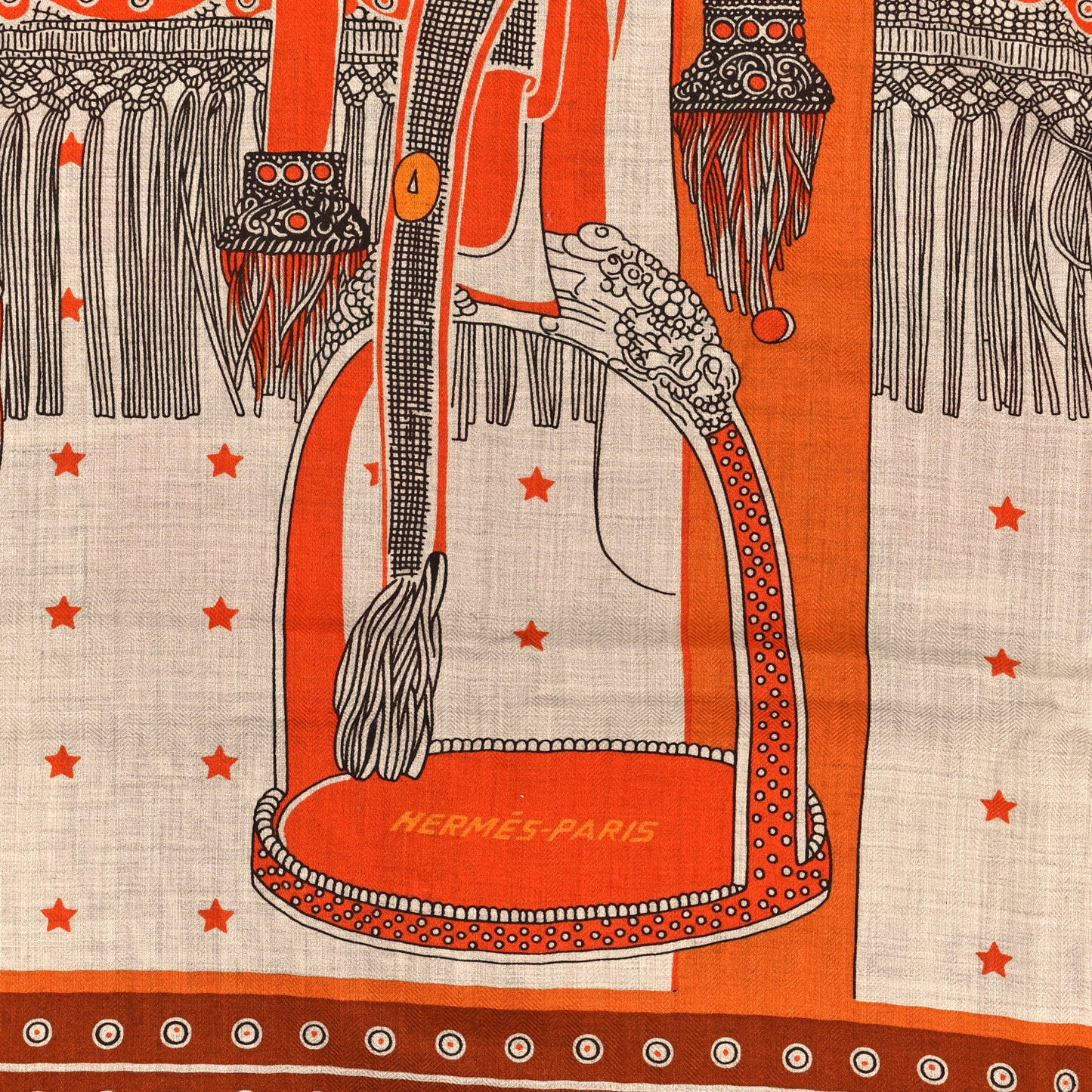 Cashmere Selle De Dignitaire Bandana Shawl 140 Orange Roux Naturel