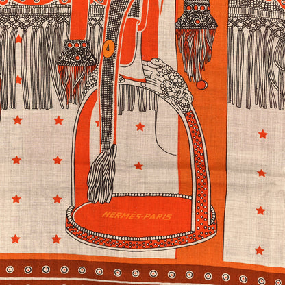 Hermes Cashmere Selle De Dignitaire Bandana Shawl 140 Orange Roux Naturel 2 of 3