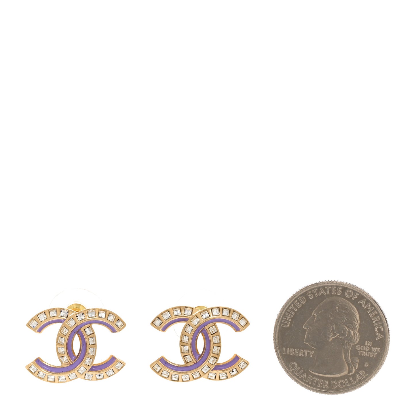 Baguette Crystal Enamel CC Earrings Purple Gold