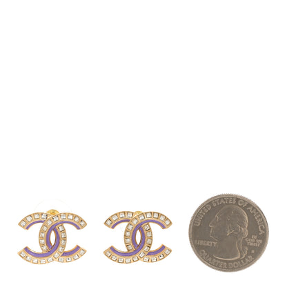 Chanel Baguette Crystal Enamel CC Earrings Purple Gold 2 of 5