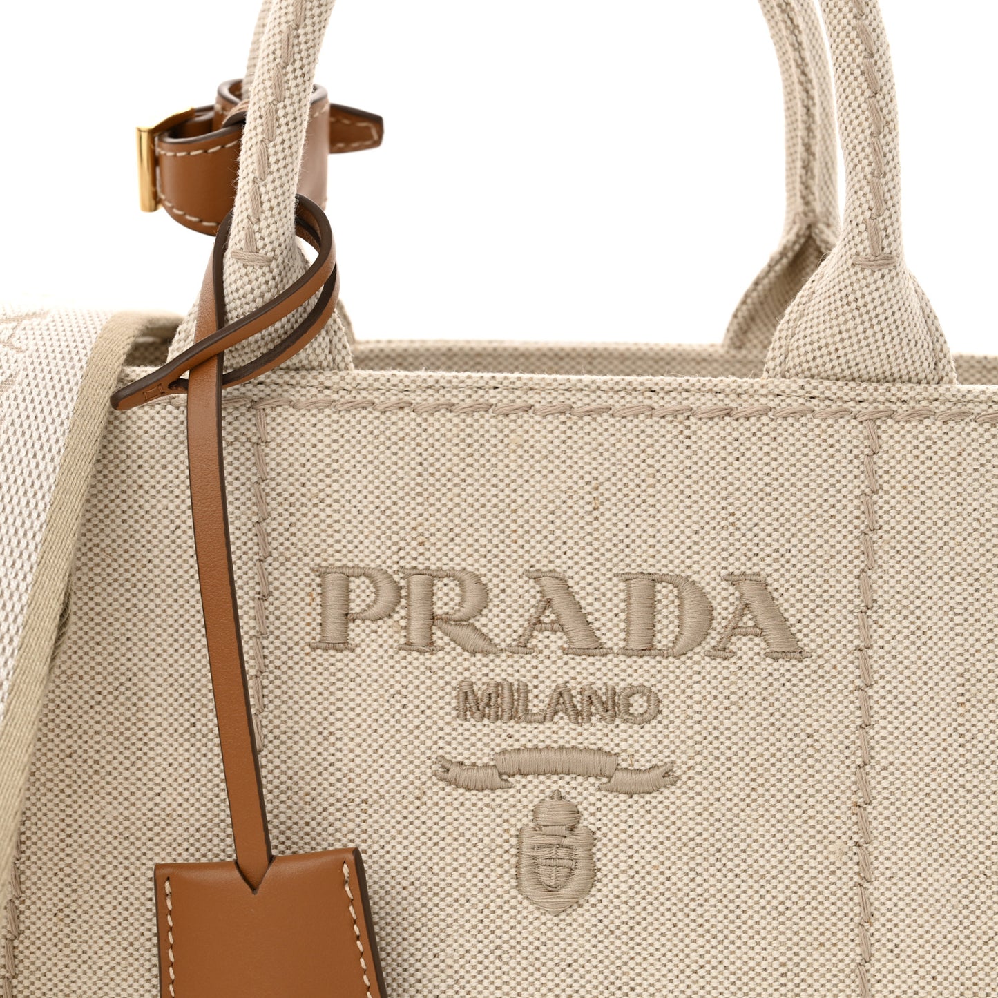 Linen Vitello Mini Logo Tote Natural
