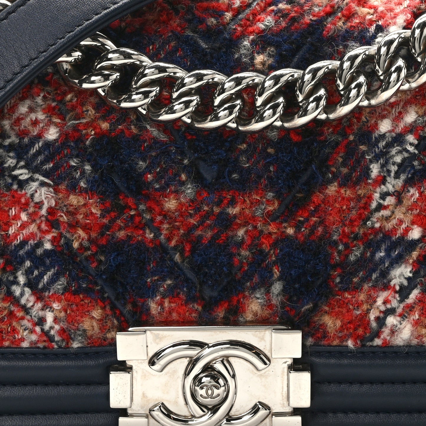 Lambskin Tweed Chevron Small Boy Flap Navy Blue