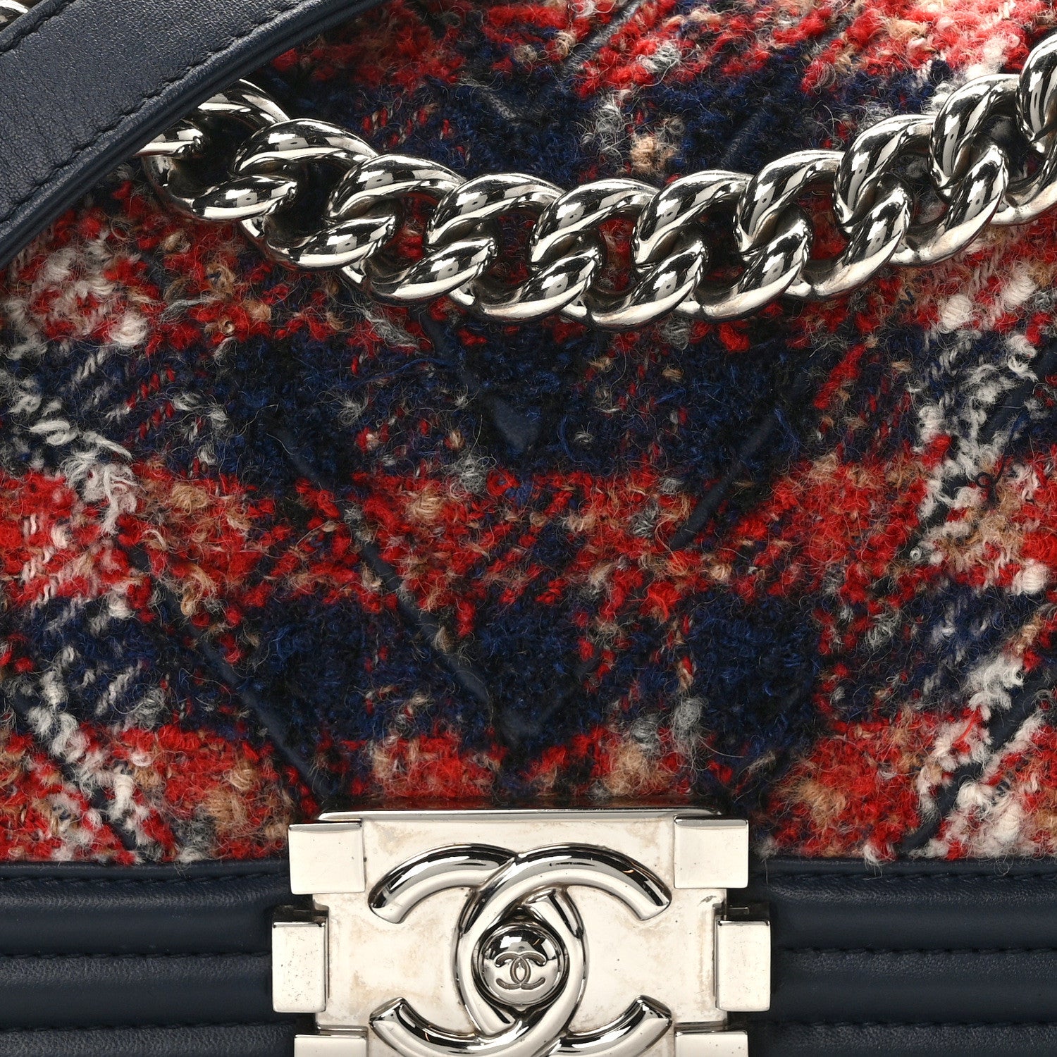 Chanel Lambskin Tweed Chevron Small Boy Flap Navy Blue 8 of 12
