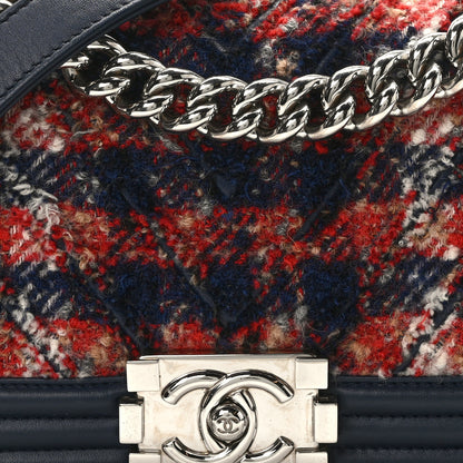 Chanel Lambskin Tweed Chevron Small Boy Flap Navy Blue 8 of 12