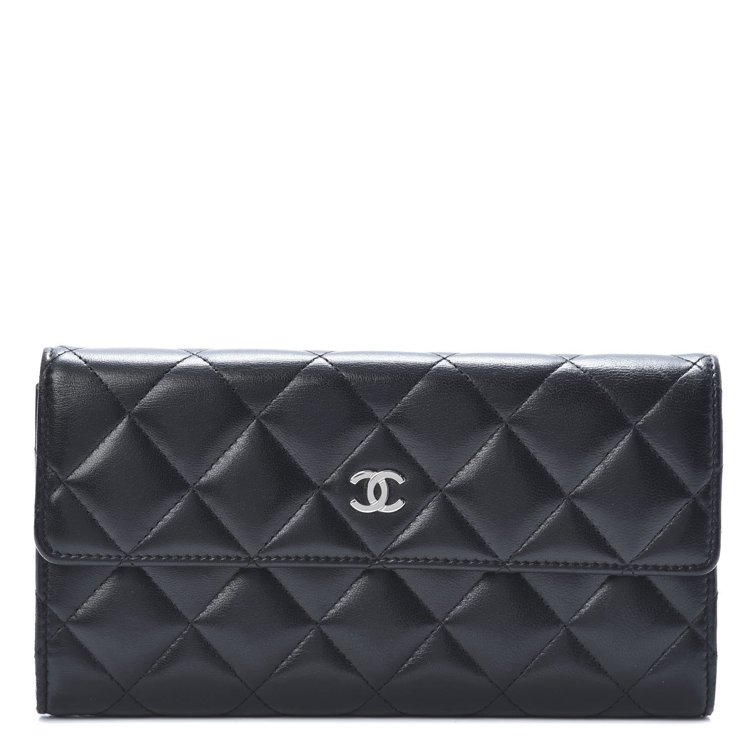 Chanel Lambskin Quilted Large Gusset Flap Wallet Black 1 of 11