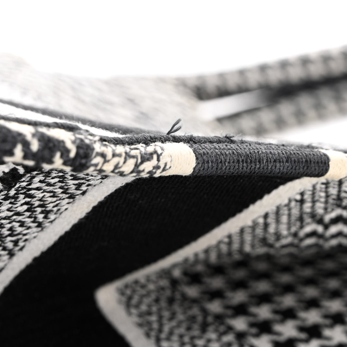 Canvas Houndstooth Embroidered Book Tote Black White