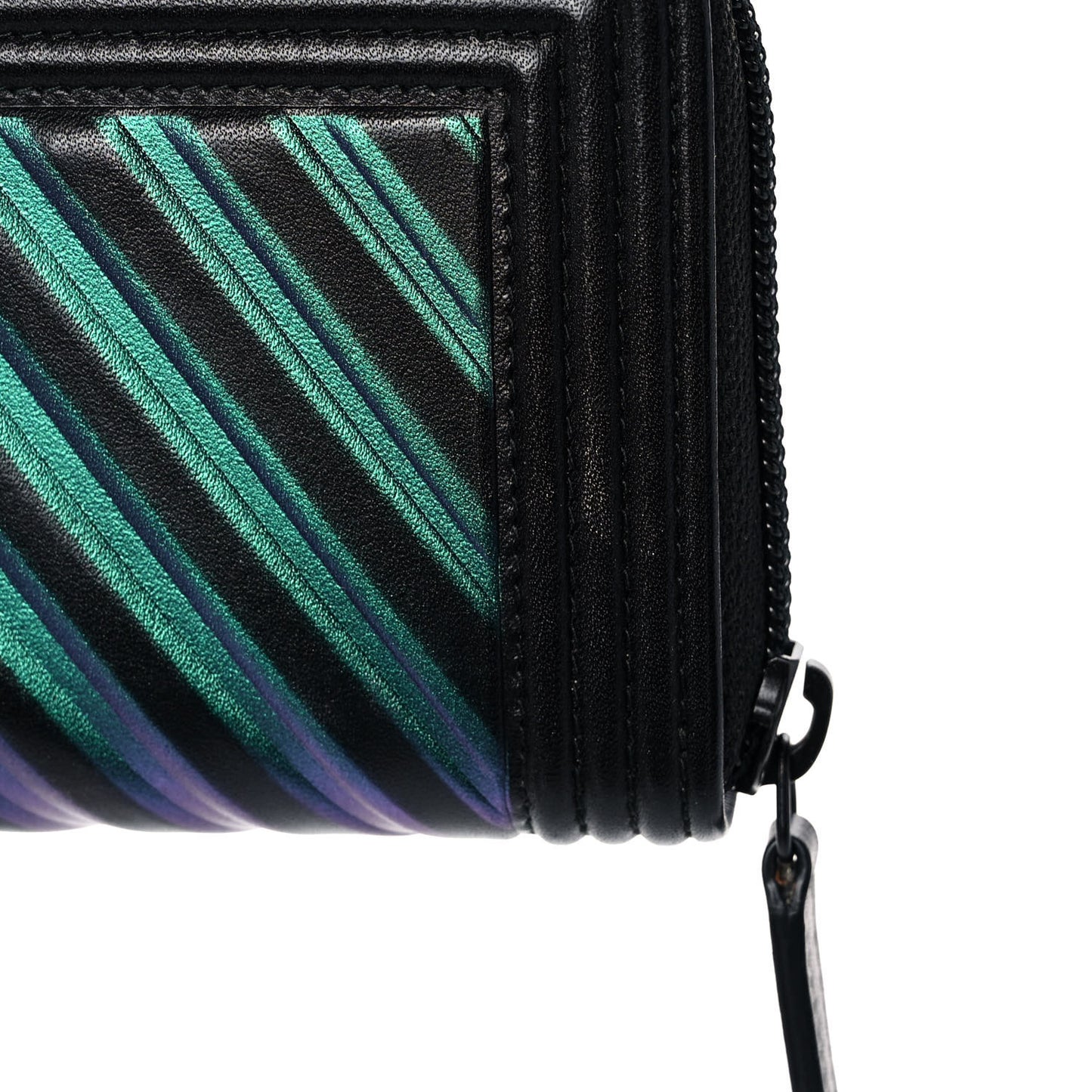 Calfskin Painted Chevron Embossed Small Boy Zip Wallet Black