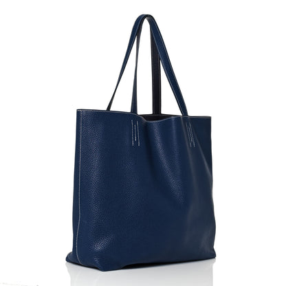 Hermes Taurillon Clemence Double Sens 36 Reversible Tote Bleu Saphir Prune 3 of 18
