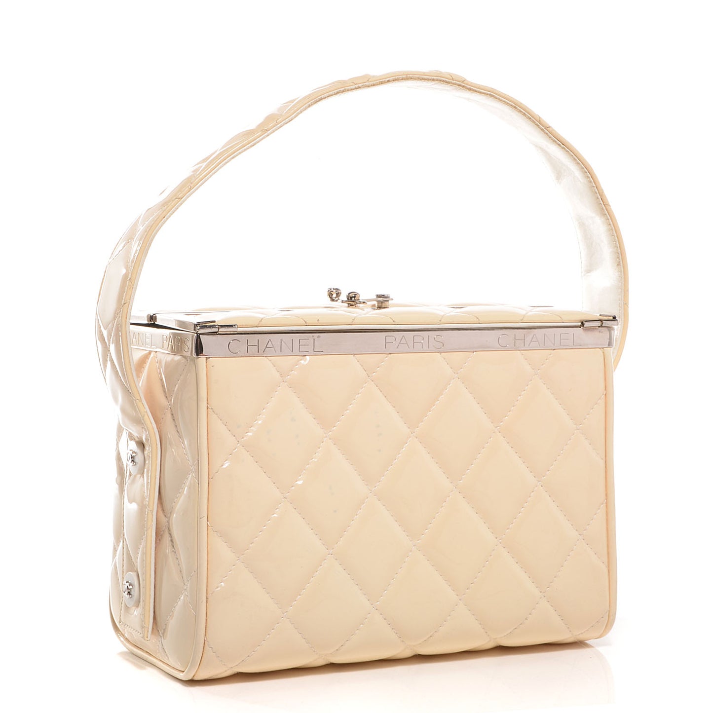 Patent Quilted Box Bag Beige