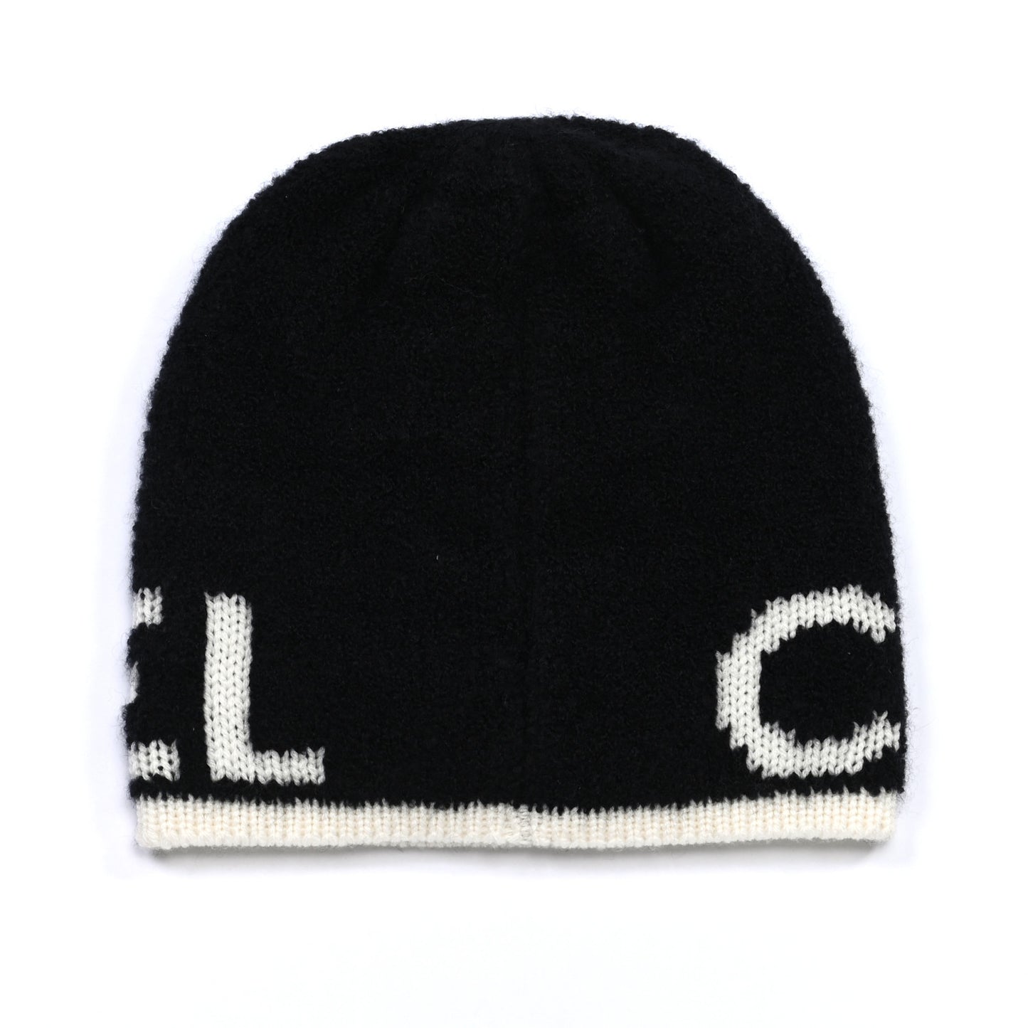 Cashmere Wool Silk Logo Beanie Hat Black White