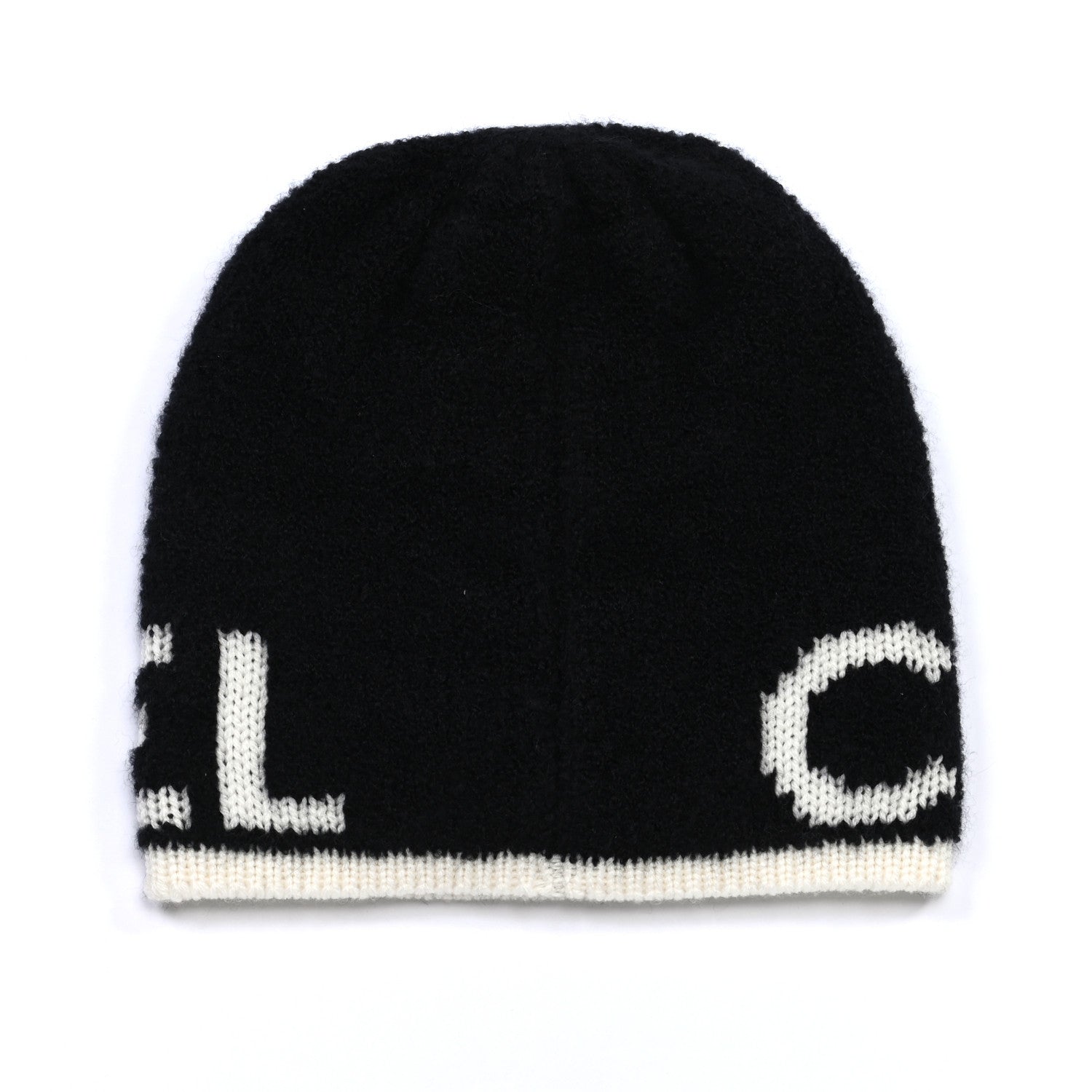 Chanel Cashmere Wool Silk Logo Beanie Hat Black White 4 of 6