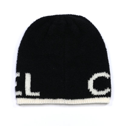 Chanel Cashmere Wool Silk Logo Beanie Hat Black White 4 of 6