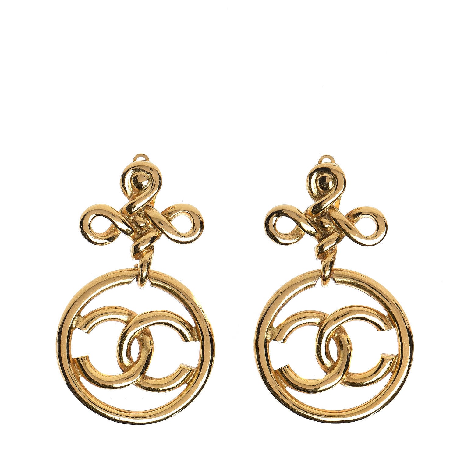 Chanel Large CC Drop Clip On Earrings Gold 1 of 5