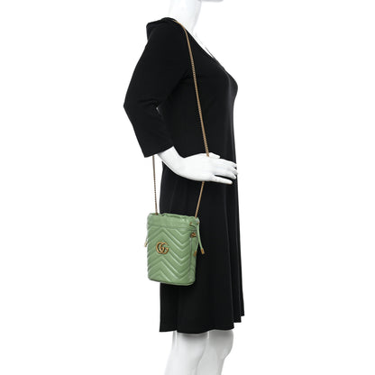 Gucci Calfskin Matelasse Chevron Mini GG Marmont 2.0 Bucket Bag Salamander Green 2 of 12