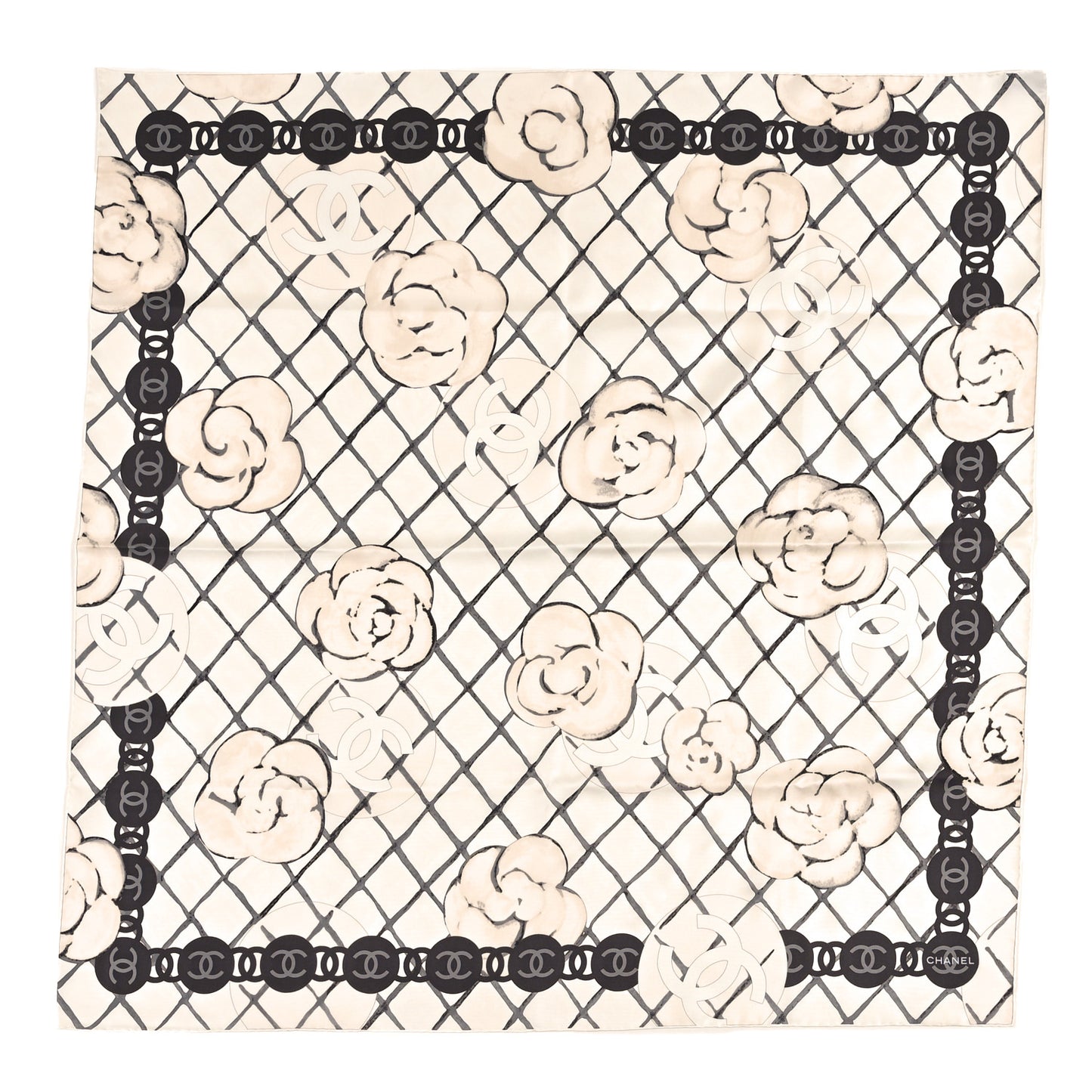 Silk Camellia CC Square Scarf Ivory