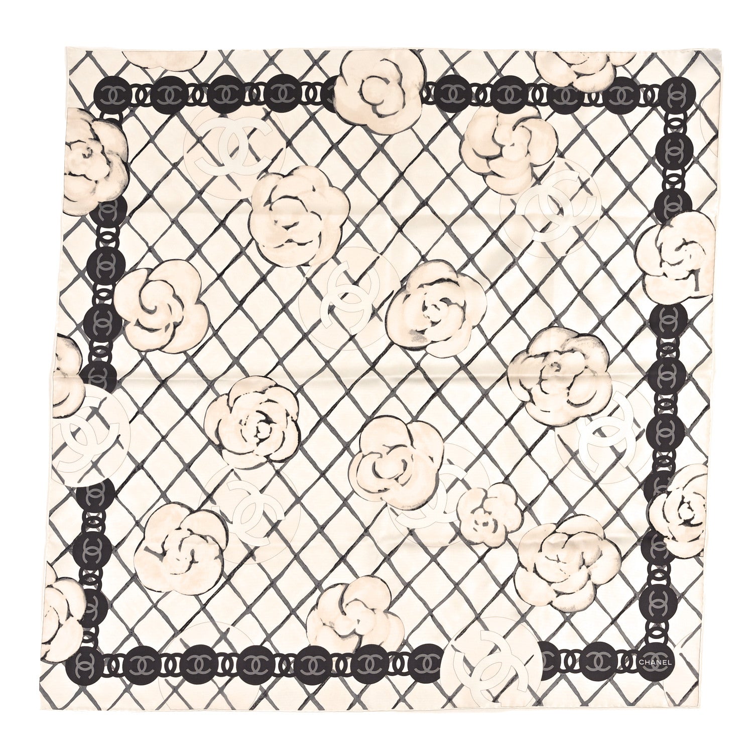 Chanel Silk Camellia CC Square Scarf Ivory 2 of 6