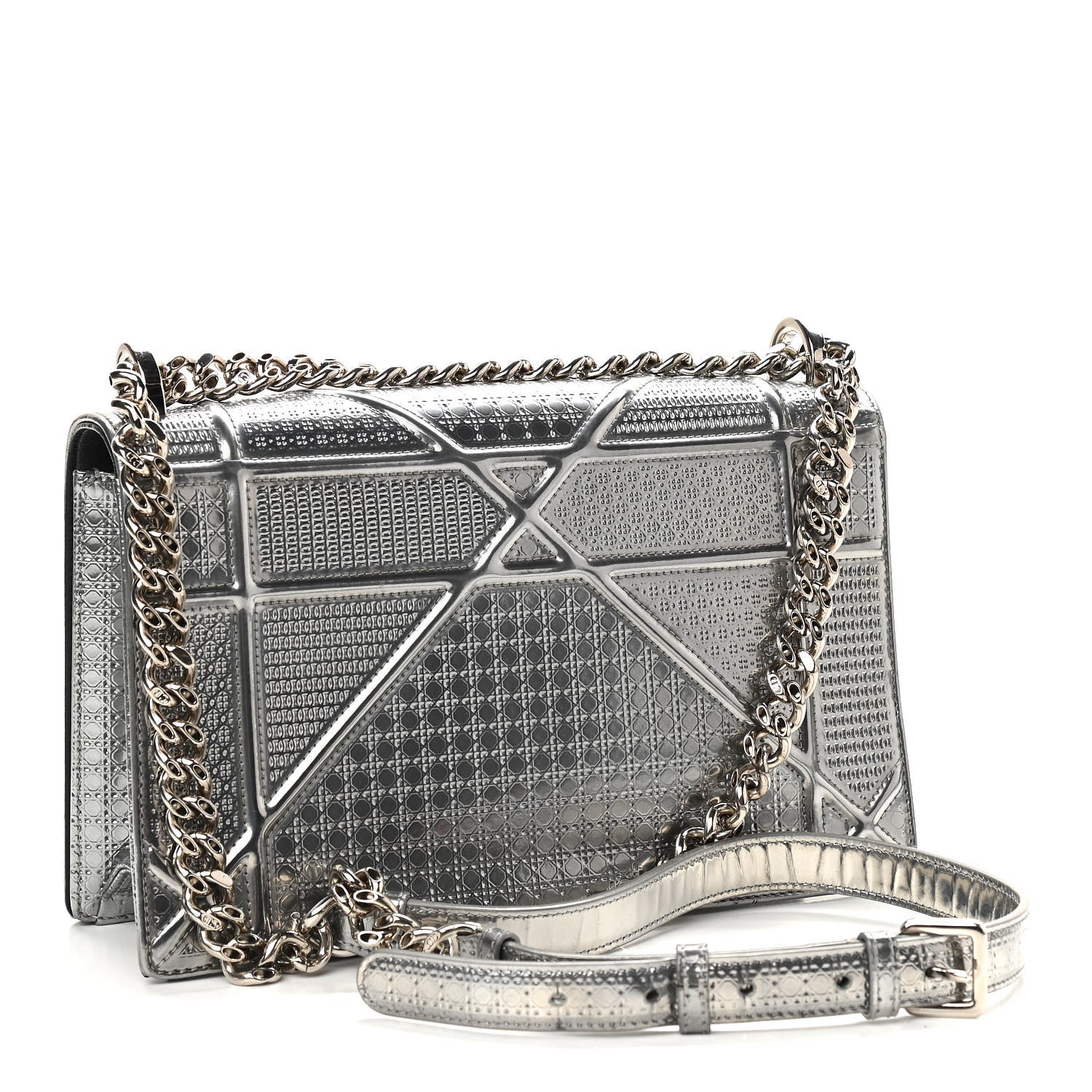 Christian Dior Metallic Patent Micro-Cannage Medium Diorama Flap Bag Silver 3 of 9