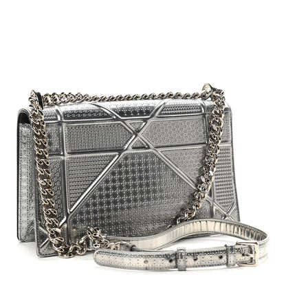Christian Dior Metallic Patent Micro-Cannage Medium Diorama Flap Bag Silver 3 of 9
