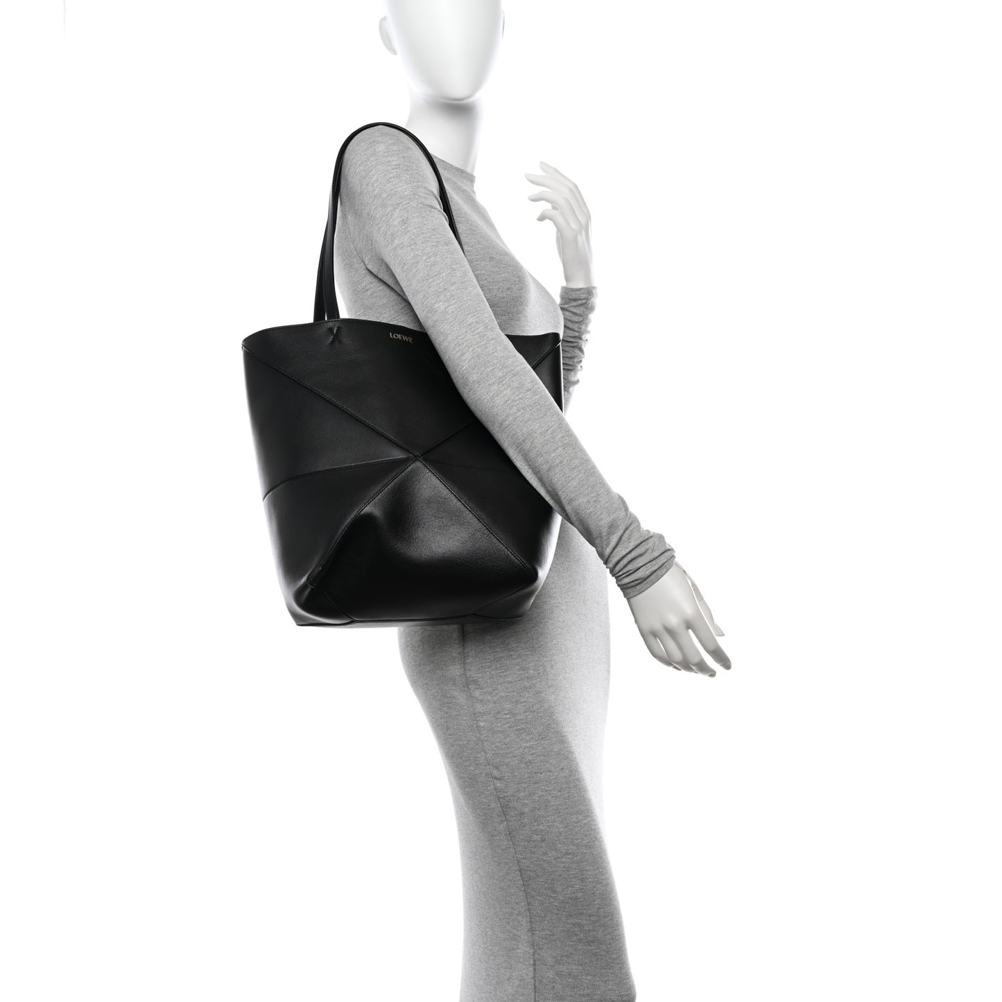 Shiny Calfskin Medium Puzzle Fold Tote Black