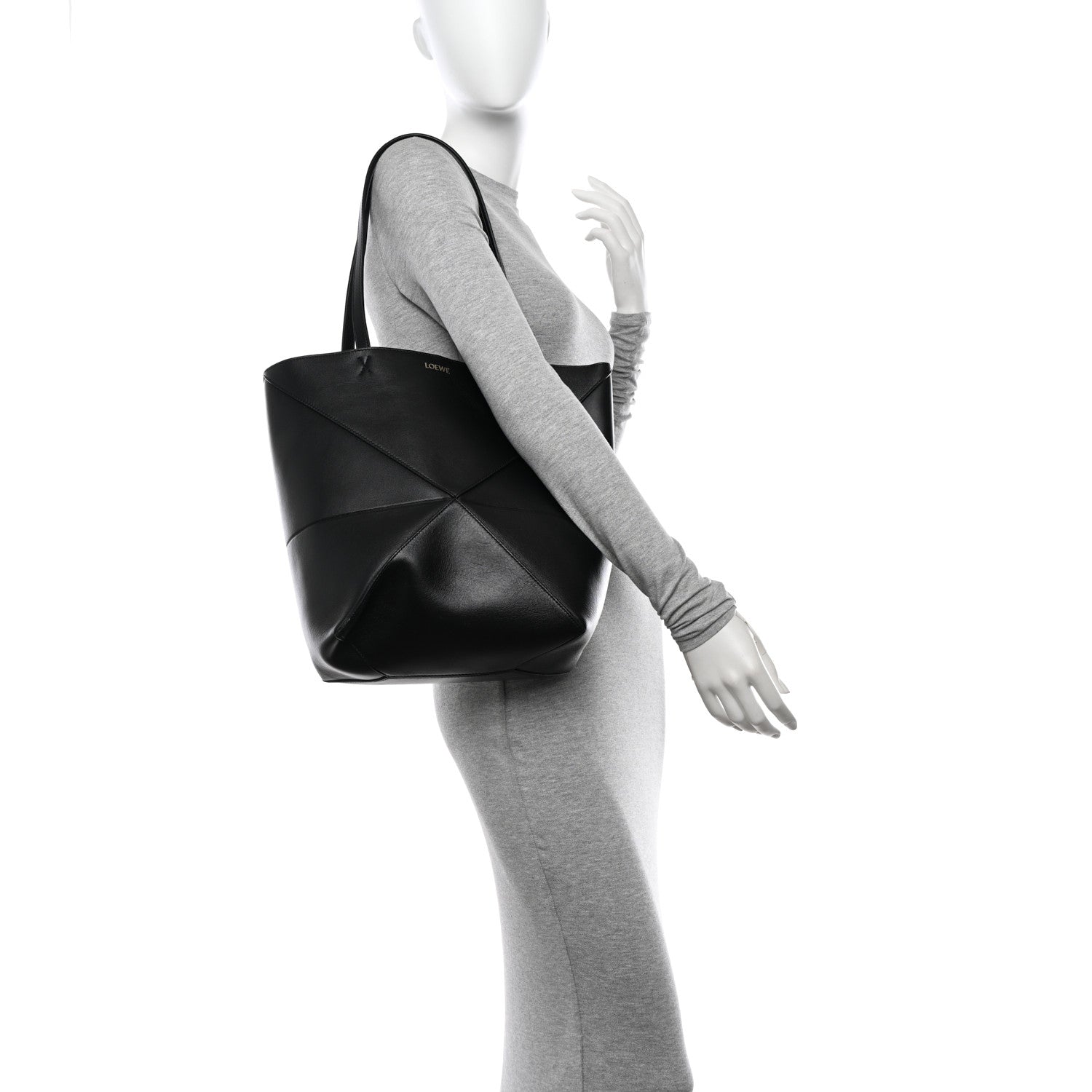 Loewe Shiny Calfskin Medium Puzzle Fold Tote Black 2 of 12