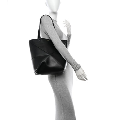 Loewe Shiny Calfskin Medium Puzzle Fold Tote Black 2 of 12