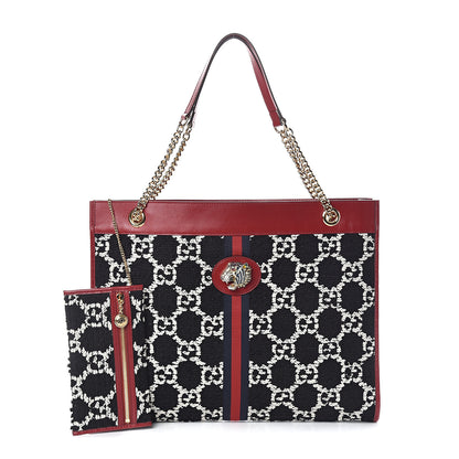 Gucci Tweed GG Monogram Large Rajah Chain Tote Romantic Cherry Black White 1 of 9