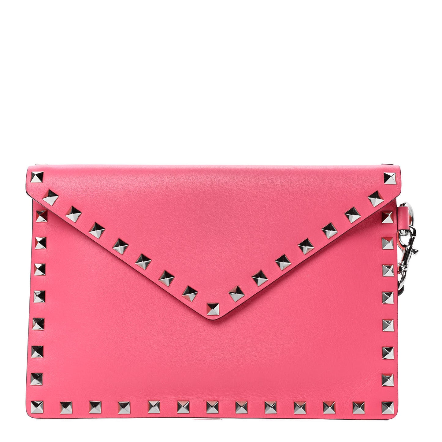 Vitello Medium Rockstud Envelope Flat Wristlet Pouch Shadow Pink