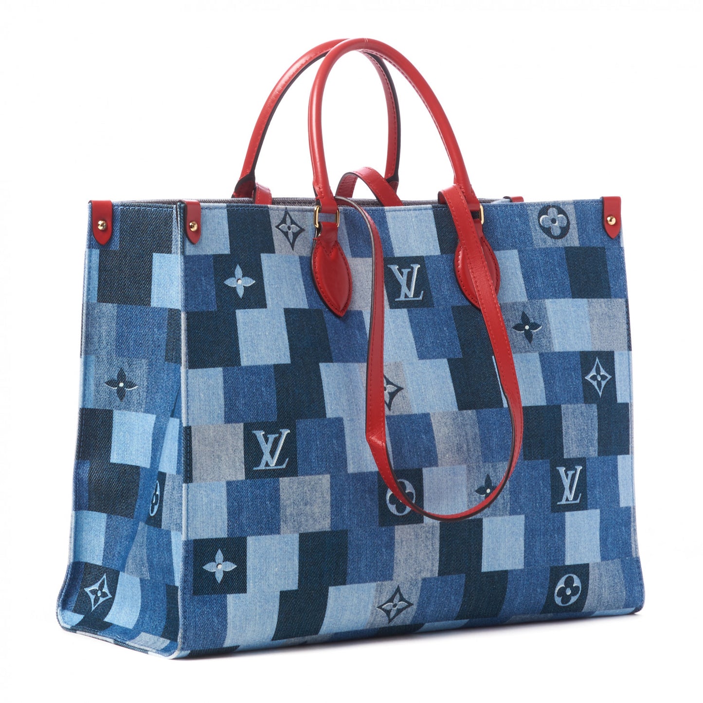 Denim Damier Monogram Onthego Blue Rouge