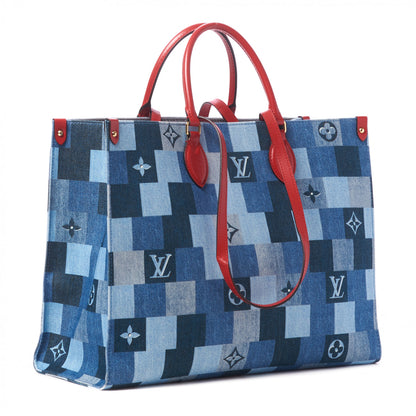 Louis Vuitton Denim Damier Monogram Onthego Blue Rouge 3 of 10