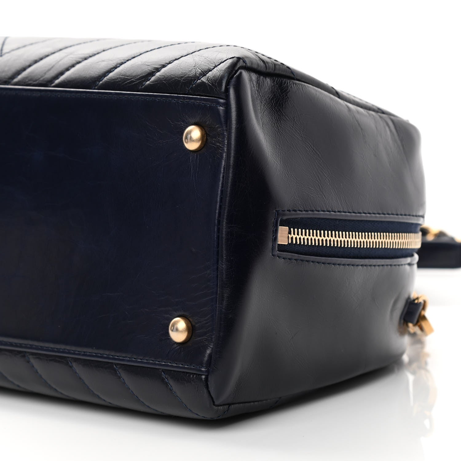 Chanel Glazed Calfskin Chevron Small Bowling Bag Navy 9 of 12