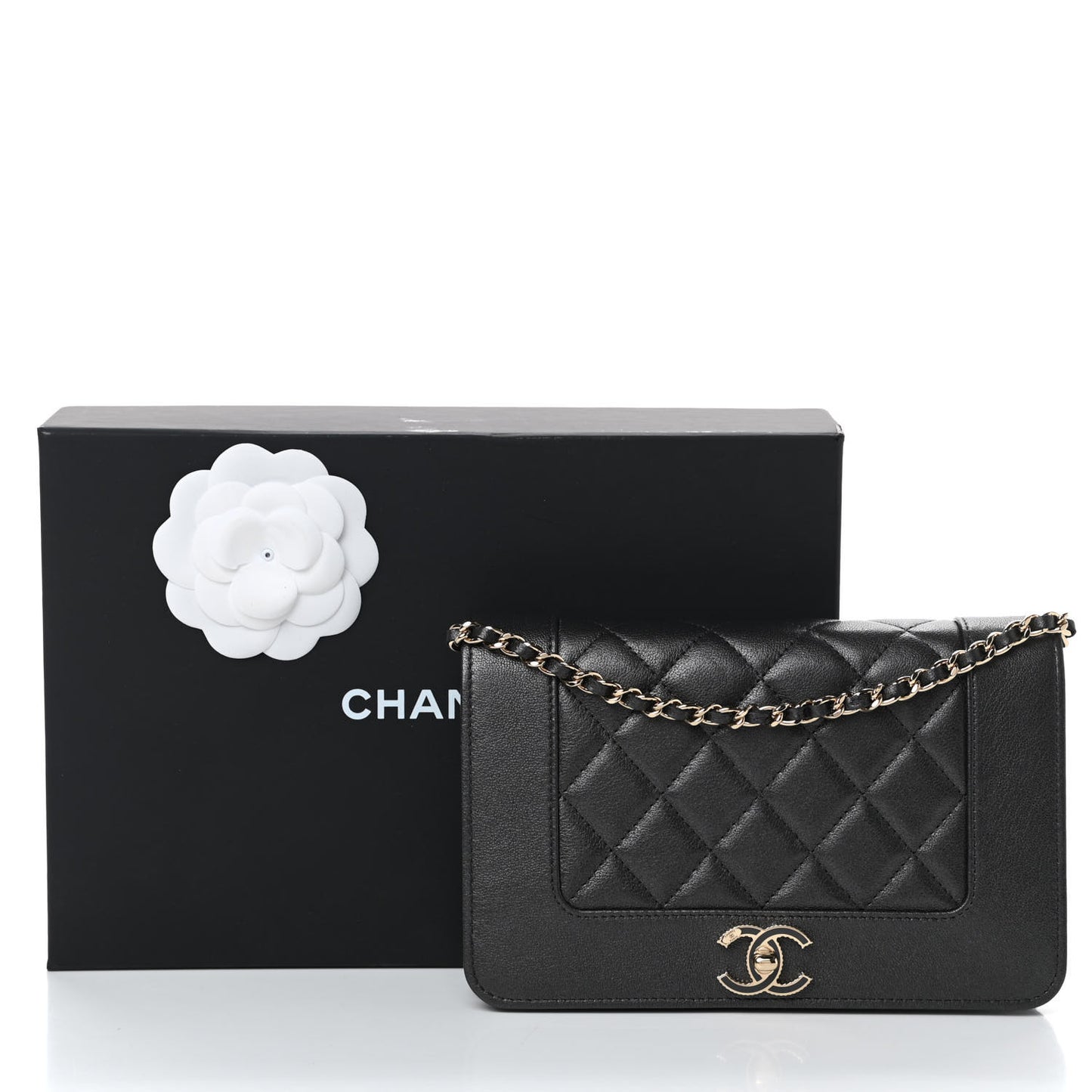 Sheepskin Quilted Mademoiselle Vintage Wallet On Chain WOC Dark Grey