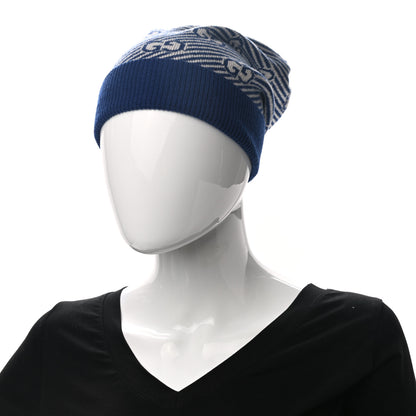 Gucci Wool GG Monogram Diagogy Beanie Hat M Sapphire Ivory 2 of 5